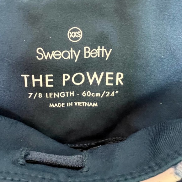 SWEATY BETTY Sz XXS The Power Workout 7/8 Leggings Pockets Drawstring Blue Print - Picture 6 of 11